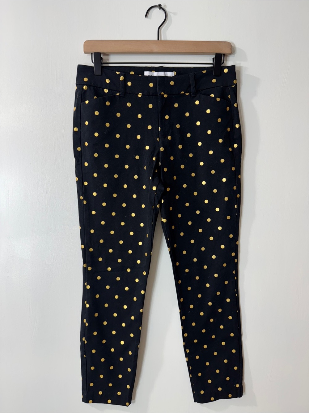 WP13 {Old Navy} "Pixie" Black Gold Polka Dot Mid Rise Skinny Leg Chino Pants